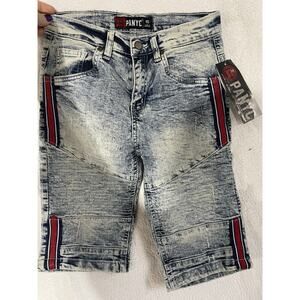 PANYC Boys' Distressed Acid Washed Moto Striped Denim Shorts Size 10 NEW